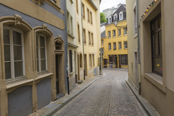  Narrow medieval street in beautiful town Luxembourg,