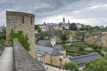 Fototapeta na wymiar Narrow medieval street in beautiful town Luxembourg,