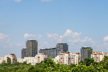 Fototapeta na wymiar Bucharest City Skyline View Over Central Public Park Trees
