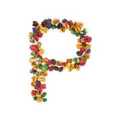 P, Dried flower alphabet isolated on white background