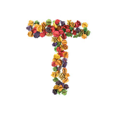 T, Dried flower alphabet isolated on white background