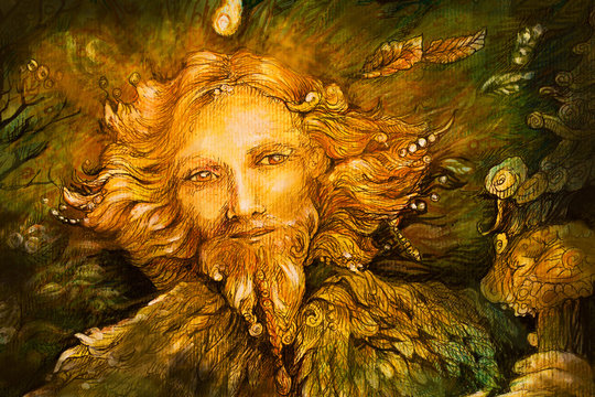 golden forest fairy guardian spirit, detailed illustration