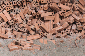 The pile of brick and sand for construction