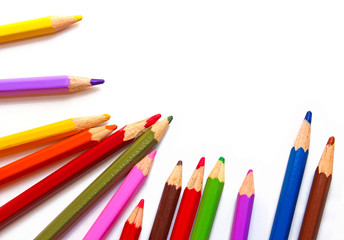 Set of colored pencils arranged vertically