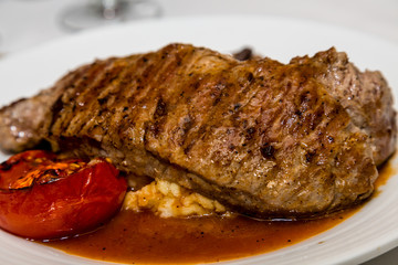 Strip Steak with Broiled Tomato