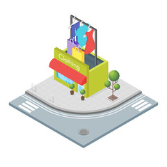 Isometric 3d vector illustration of clothing store.