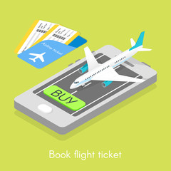 Isometric online purchase flight tickets.