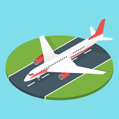 Isometric plane on the airport runway.
