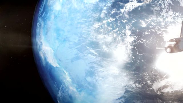 Space Shuttle passing, coming from Earth - cinematic and physical render