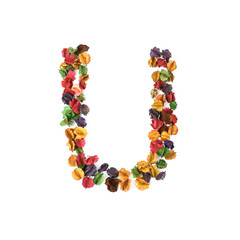 U, Dried flower alphabet isolated on white background