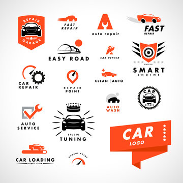 Vector flat simple minimalistic car logo. Auto icon isolated on white background. Repair service logo, garage logo, auto tuning studio insignia. Auto design. Auto illustration.
