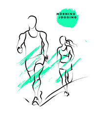 Vector hand drawn active people sketch isolated on white background. Running man silhouette. Ink drawing. Sportsman figure. Human jogging.