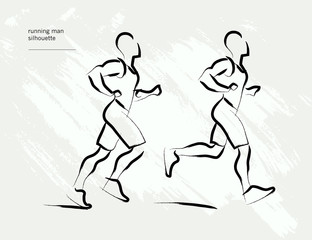 Vector hand drawn active people sketch isolated on white background. Running man silhouette. Ink drawing. Sportsman figure. Human jogging.