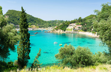 Fototapeta premium amazing azure bay in Paleokastritsa in Corfu island, Greece