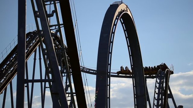 Rollercoaster train is moving along the loop
