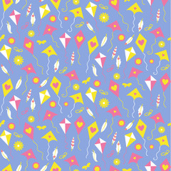 Seamless pattern with different kites