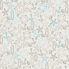 seamless pattern with differemt sea elements