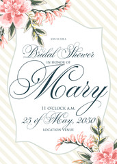 Bridal Shower Invitation with hibiskus flowers. Invitation cards with watercolor elements. Wedding collection set.  Bridal Shower Invitation with hibiskus flowers © mary1983