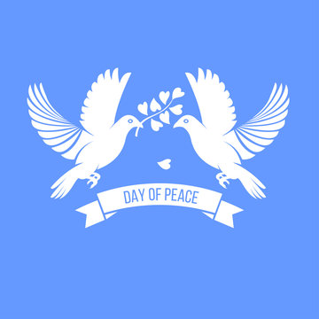 Dove of peace. International day of peace. Vector logo of a whit