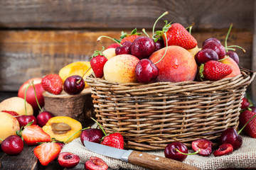 Fresh ripe summer berries and fruits