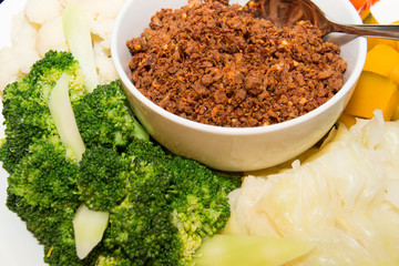  Chili past with mixed boil vegetable.