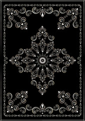 Silver luxury frame with vintage  ornament on black background