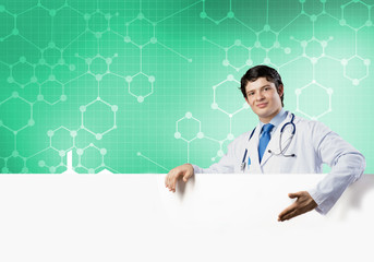Doctor with banner
