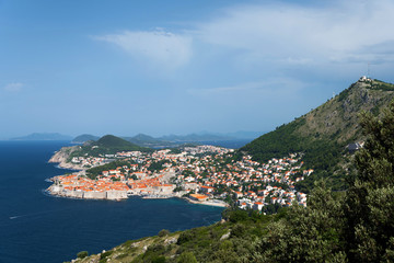 Naklejka na ściany i meble Aerial view of Dubrovnik old town and Mount Srd, Croatia
