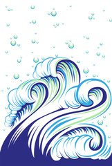 Fototapeta na wymiar Blue high sea wave with bubbles