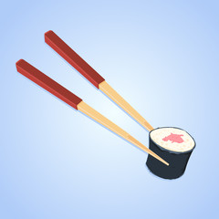 Vector illustration of Japanese Sushi with chopsticks Icon.
Japanese Raw Fish Cuisine.