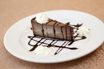 Chocolate cheesecake on plate