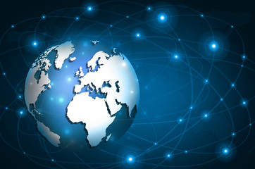 Best Internet Concept of global business. Globe, glowing lines on technological background. Electronics, Wi-Fi, rays, symbols Internet, television, mobile and satellite communicationsblue blur