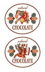 contour pattern maya, aztec and cacao nibs, chocolate label logo