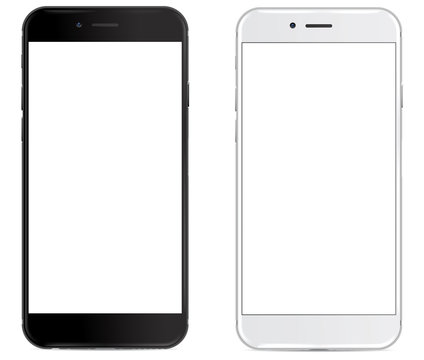Smartphone in black and white color with blank screen, mockup - Simple way to put a picture or screenshot below glossy, shiny screen layer, which affects each pattern - in eps10 