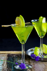 Green tequila and Sour Apple cocktail