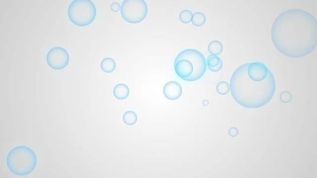 Animation of moving blue bubbles on a white background