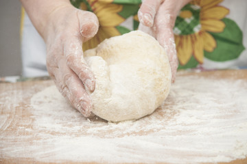 Women's hands preparing fresh yeast dough