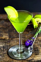 Green tequila and Sour Apple cocktail
