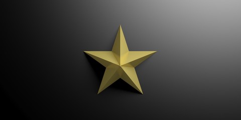 Golden star on black background. 3d illustration