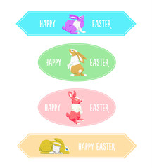 easter banner set with rabbits, color labels and text