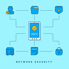 Vector flat conceptual illustration. Network security. Vector thin line illustration for website banner template or header