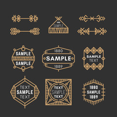 Set of Line Art Decorative Geometric Vector Frames and Borders with Golden and Black Colors. Vector Ornaments, Vector Decoration, Line Ornament, Vector Logos, Vector Labels