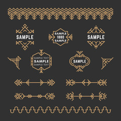 Set of Line Art Decorative Geometric Vector Frames and Borders with Golden and Black Colors. Vector Ornaments, Vector Decoration, Line Ornament, Vector Logos, Vector Labels