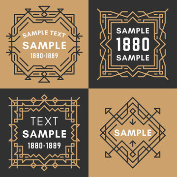 Set of Four Line Art Decorative Geometric Vector Frames and Borders with Golden and Black Colors. Vector Ornaments, Vector Decoration, Line Ornament, Vector Logos, Vector Labels