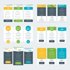 Set of Pricing Table Design Templates for Websites and Applications. Vector Pricing Plans. Flat Style Vector Illustration