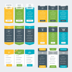 Set of Pricing Table Design Templates for Websites and Applications. Vector Pricing Plans. Flat Style Vector Illustration