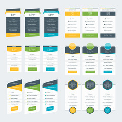 Set of Pricing Table Design Templates for Websites and Applications. Vector Pricing Plans. Flat Style Vector Illustration
