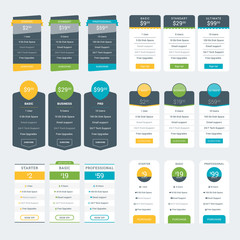 Set of Pricing Table Design Templates for Websites and Applications. Vector Pricing Plans. Flat Style Vector Illustration