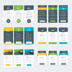 Set of Pricing Table Design Templates for Websites and Applications. Vector Pricing Plans. Flat Style Vector Illustration