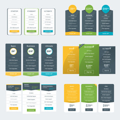 Set of Pricing Table Design Templates for Websites and Applications. Vector Pricing Plans. Flat Style Vector Illustration